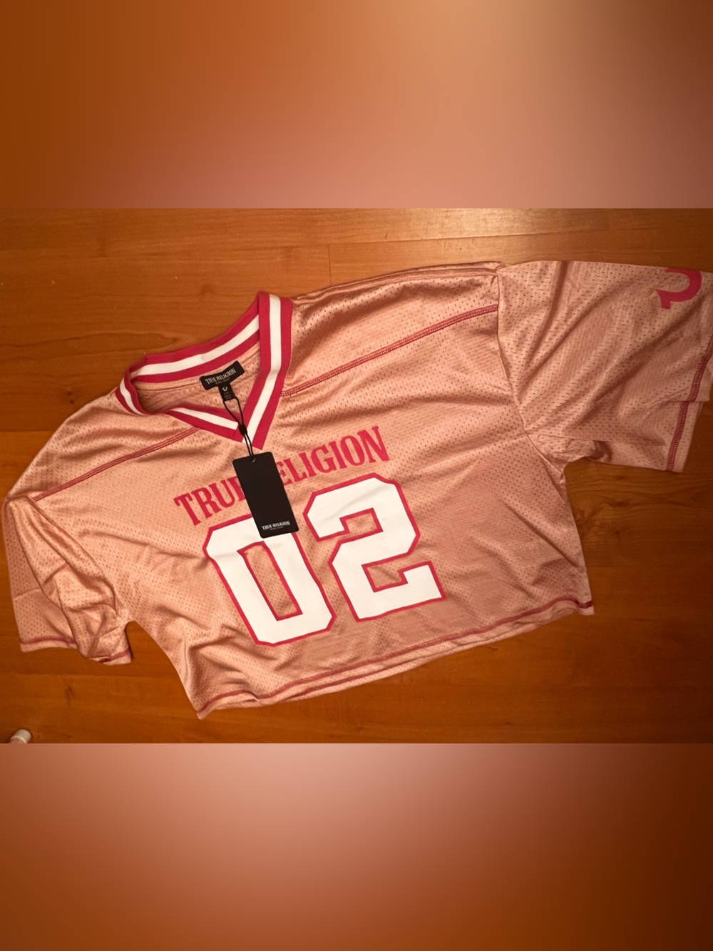 True Religion Girls' Pink Mesh '02' Cropped Jersey Top